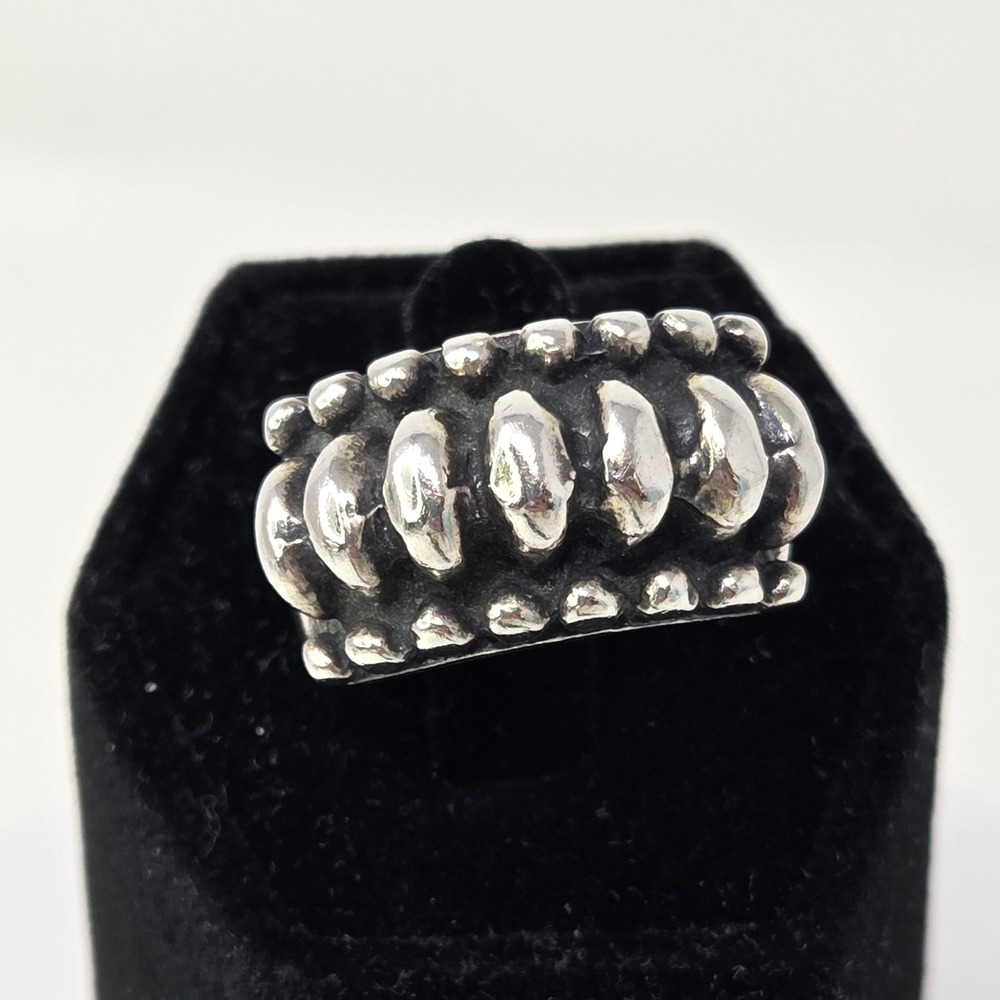 Sterling Silver Ring Bold Modernist Dome‎ SZ 7.75 Bead Design 11.5g